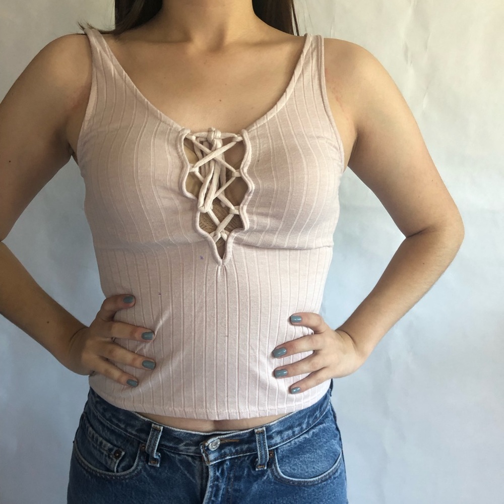 urban outfitters ribbed pink tie front tank top